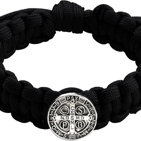Jewelry - St. Benedict Medal Bracelet - Adjustable Black Paracord Religious Charm for Men